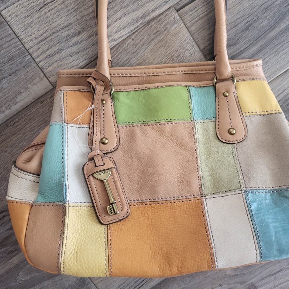 Fossil Camel Suede & Leather/ Multi Color Patchwo… - image 3